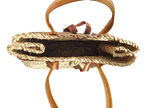 Sac Cabas en Palmier – Sangles Rouille Or et Blanc & Pompon Cuir, tressé à la main, pour un style chic bohème, artisanat marocain