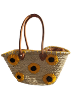 Panier Marocain Artisanal en Palmier – Brodé de Tournesols, fait main