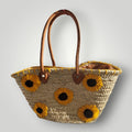 Panier Marocain Artisanal en Palmier – Brodé de Tournesols, fait main