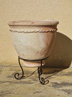 Authentique Pot en terre cuite de Zagora au Maroc fait main en 50 cm de haut avec son pied en fer forgé antigel