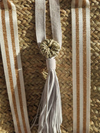 Sac Cabas en feuille de Palmier – Sangles Or et Blanc, Pompon