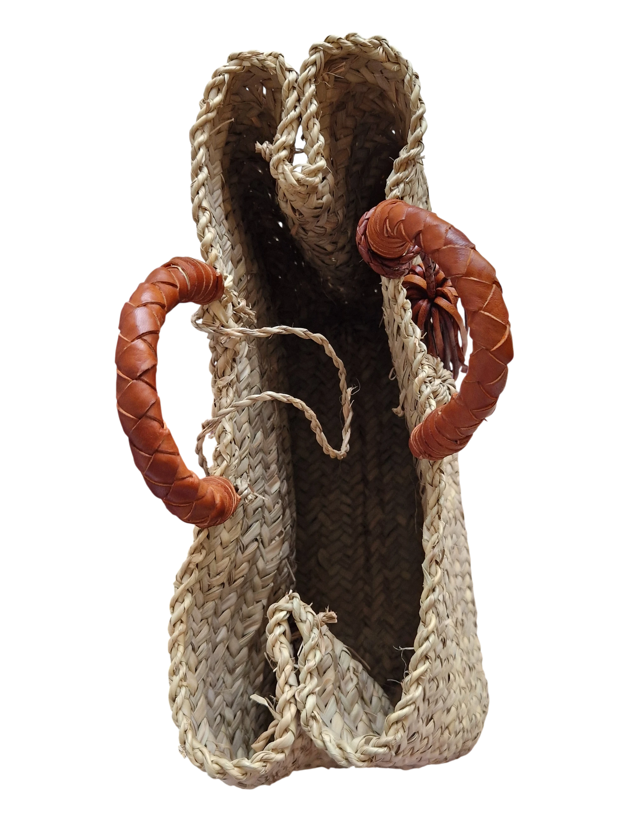 Sac marocain tressé à la main en feuille de palmier avec poignée et pompon décoratif en cuir, l'élégance bohème chic, pour la ville, les loisirs, les vacances