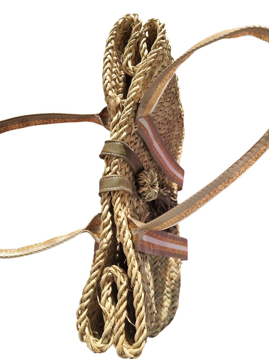 Sac Panier Artisanal avec Sangle Tissu kaki et or et Fermeture Cuir