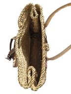 Sac Panier Artisanal avec Sangle Tissu kaki et or et Fermeture Cuir