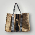 Sac Cabas Brut en Palmier – Sangles Noir et Blanc, Pompon